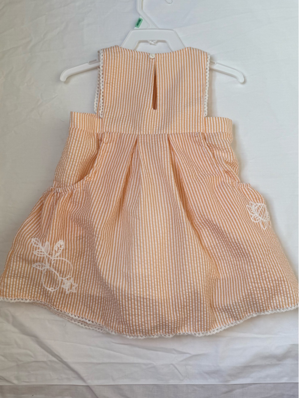 Kith Peach Striped Seersucker Dress with White Embroidered Accents - Picture 3 of 4